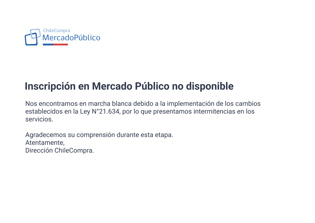 Inscripción en Mercado Público no disponible